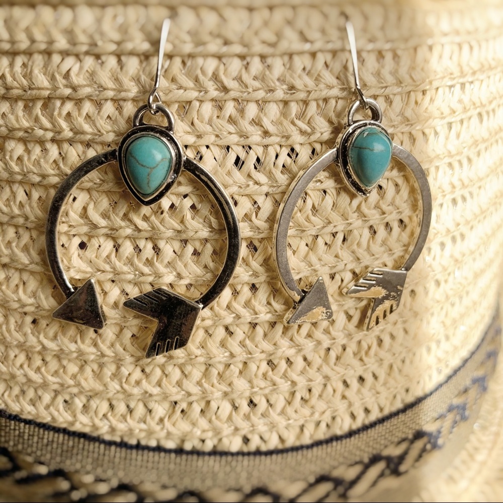 Bohemian | Arrow & Turquoise Statement Hoops - Picture 2 of 3